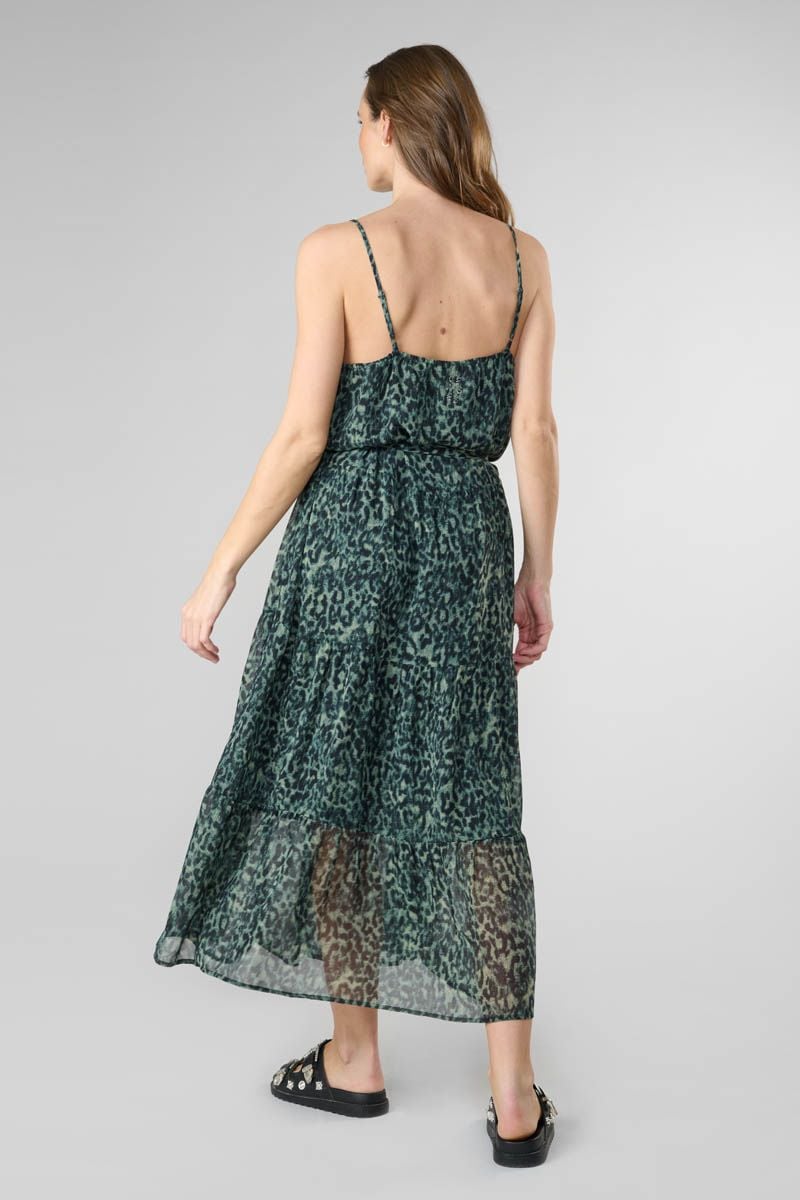 Le Temps Des Cerises Robe Longue Lisaka Kaki à Motif Léopard