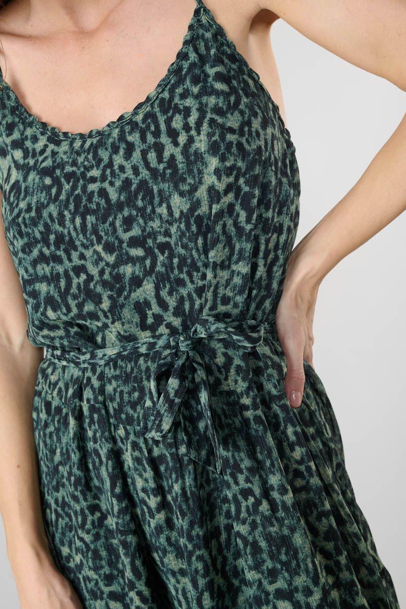 Le Temps Des Cerises Robe Longue Lisaka Kaki à Motif Léopard