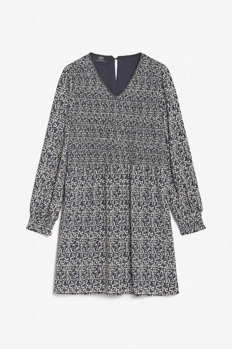 le temps des cerises Robe Meyagi à motif floral bleu nuit et blanc