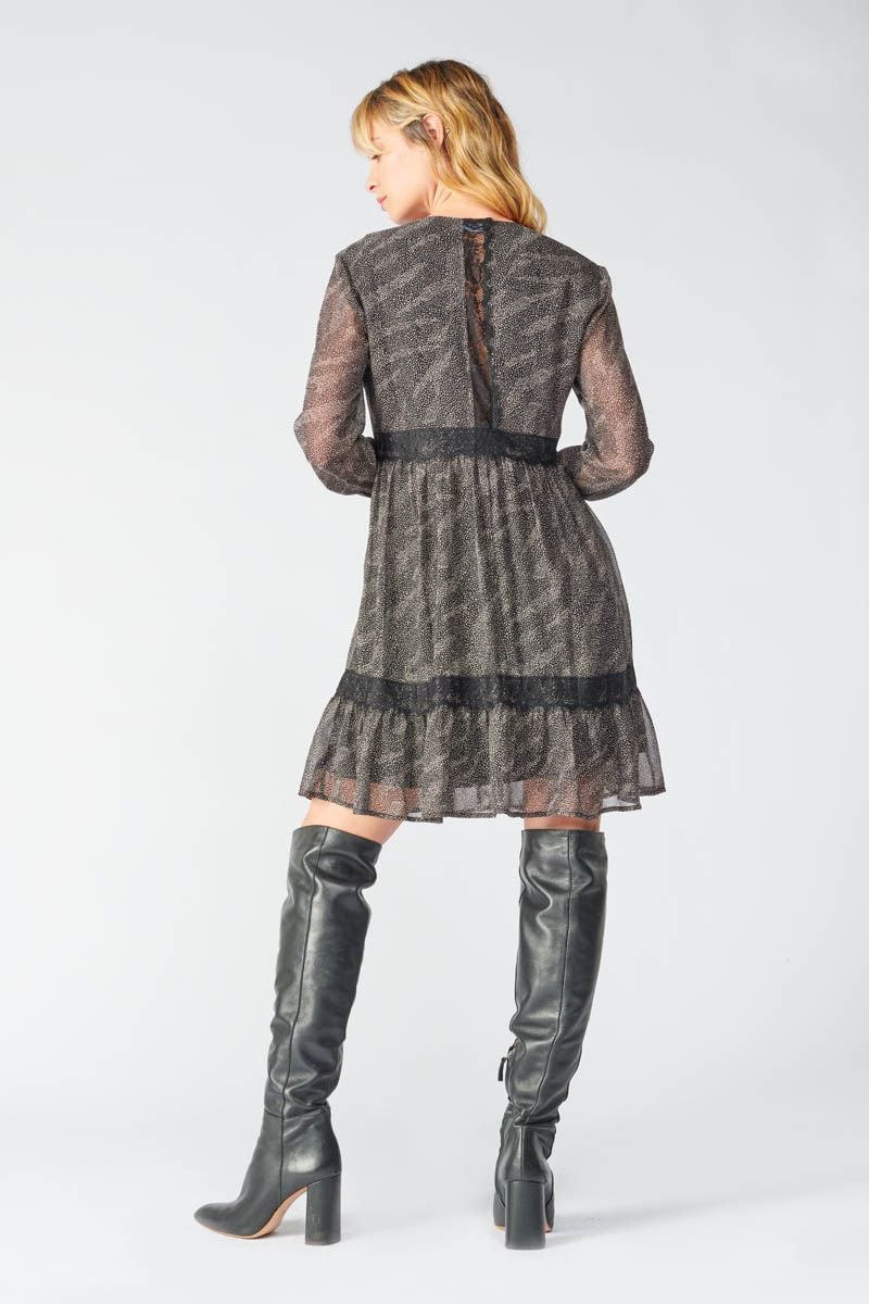 Le Temps Des Cerises Robe Rena Noire à Motif Animalier