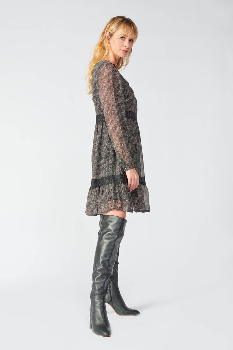 Le Temps Des Cerises Robe Rena Noire à Motif Animalier