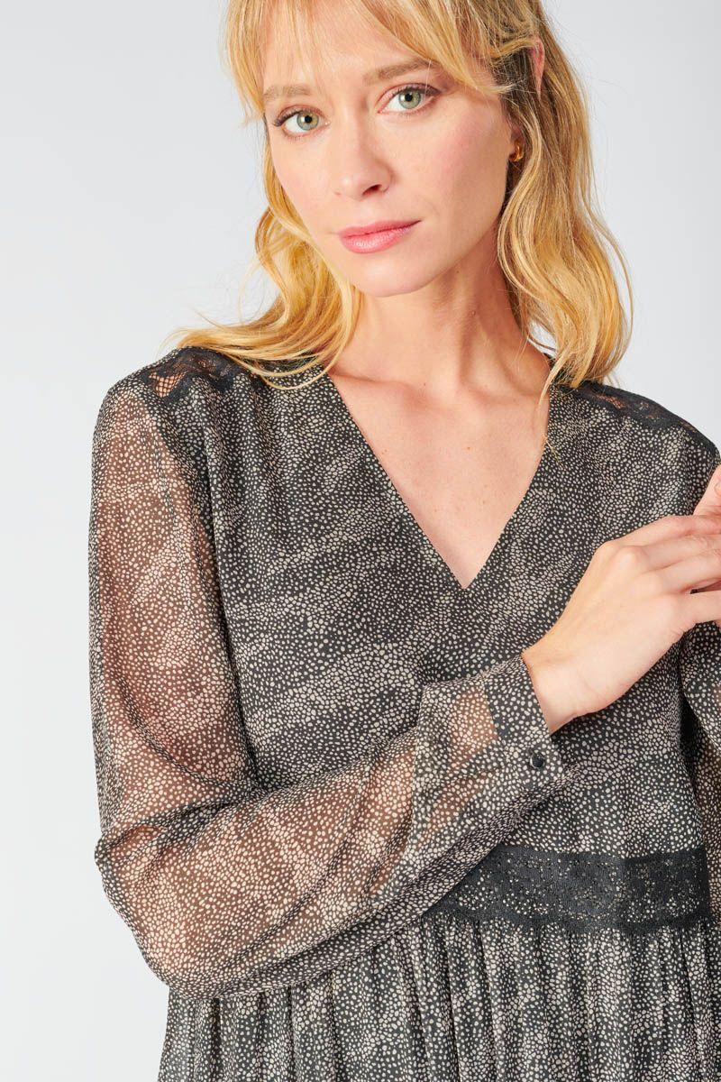 Le Temps Des Cerises Robe Rena Noire à Motif Animalier