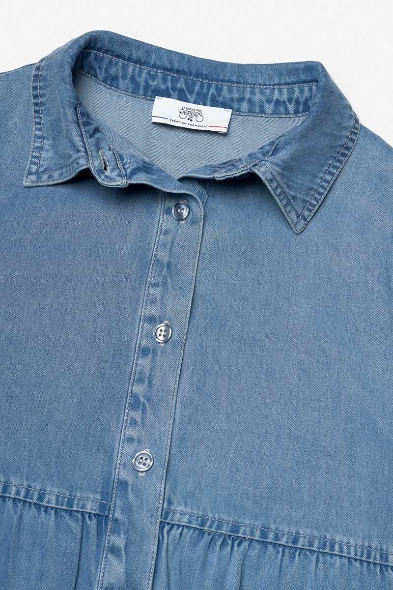 Le Temps Des Cerises Robe Sunogi En Tencel Bleu Denim