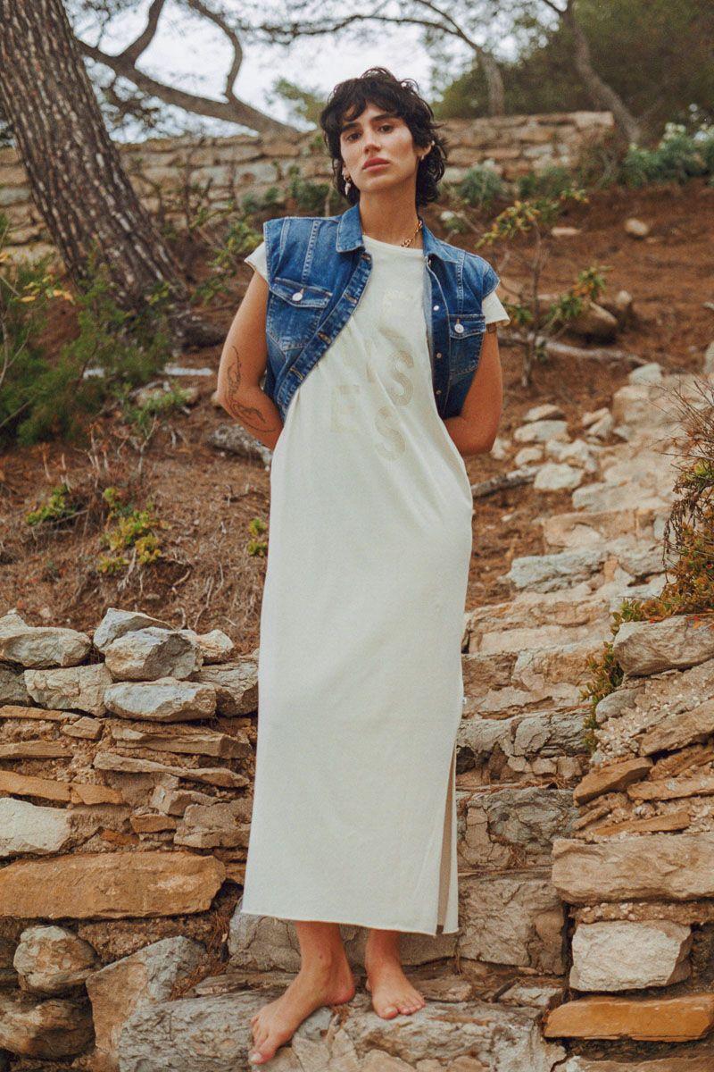 le temps des cerises Robe t-shirt longue Ixora crème