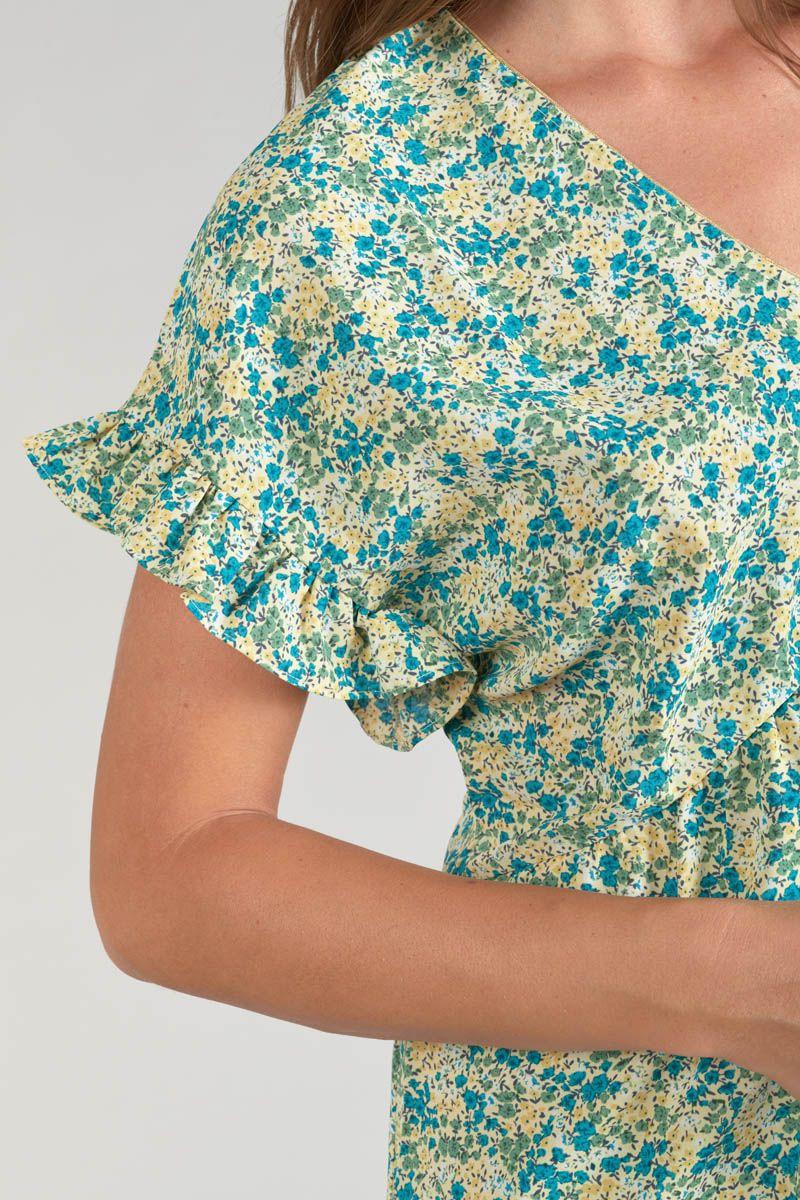 Le Temps Des Cerises Robe Tate à Motif Fleuri Vert Et Bleu