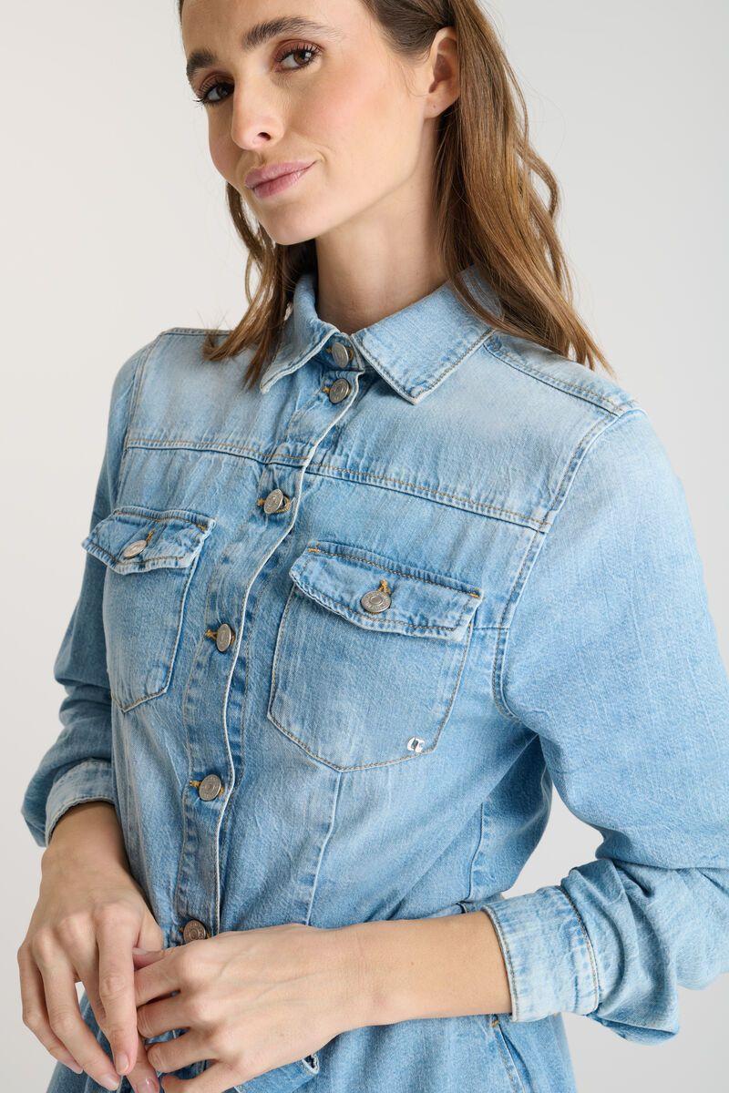 Le Temps Des Cerises Robe Viky En Jeans Bleu Délavé