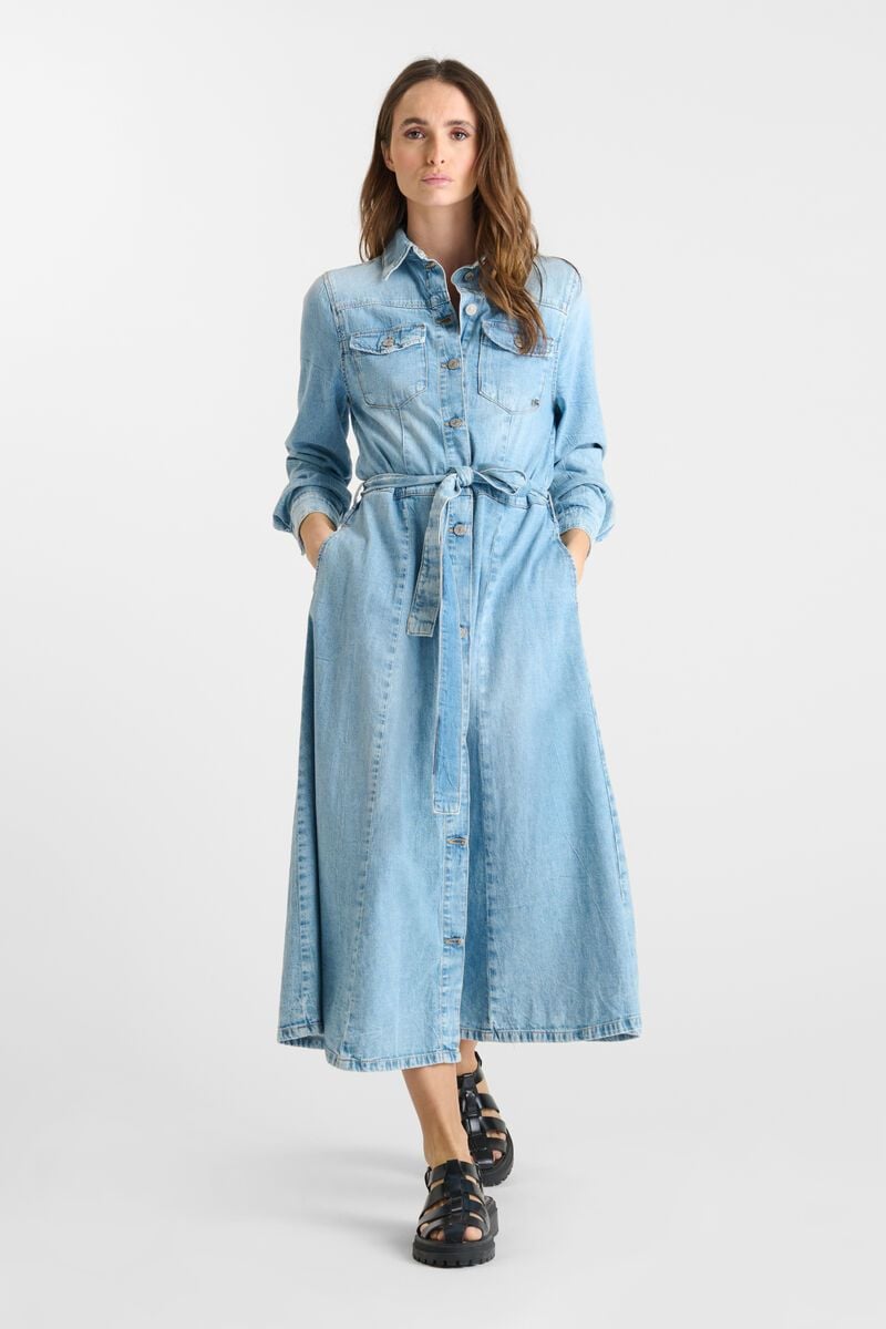 Le Temps Des Cerises Robe Viky En Jeans Bleu Délavé