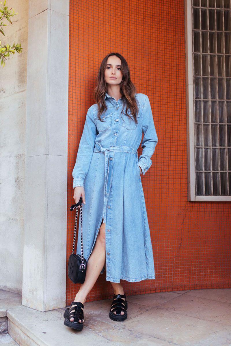 le temps des cerises Robe Viky en jeans bleu délavé