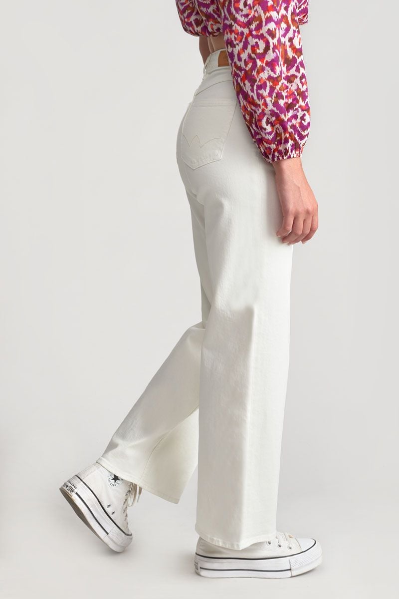 Le Temps Des Cerises Rommigi Jeans Large Taille Haute Blanc
