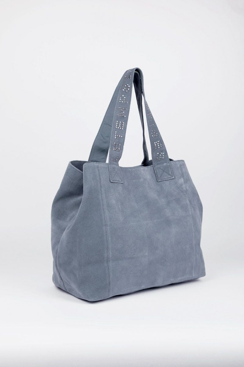 Le Temps Des Cerises Sac Cabas Micky En Cuir Suède Bleu Gris