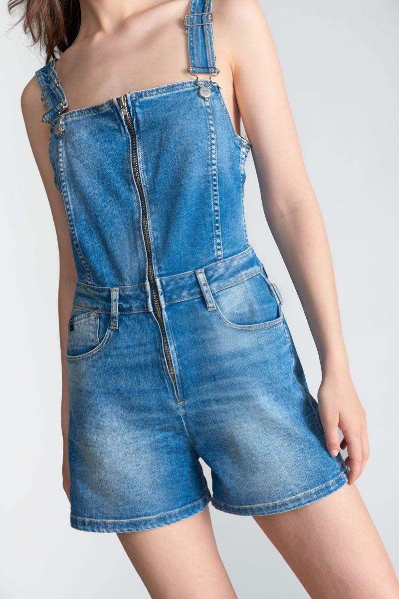 Le Temps Des Cerises Salopette Short Sofia En Jeans Bleu