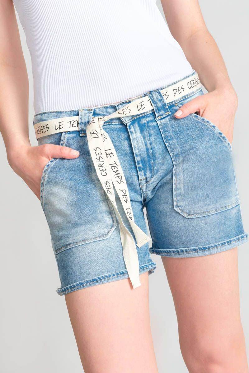 Le Temps Des Cerises Short Bloom En Jeans Bleu Clair