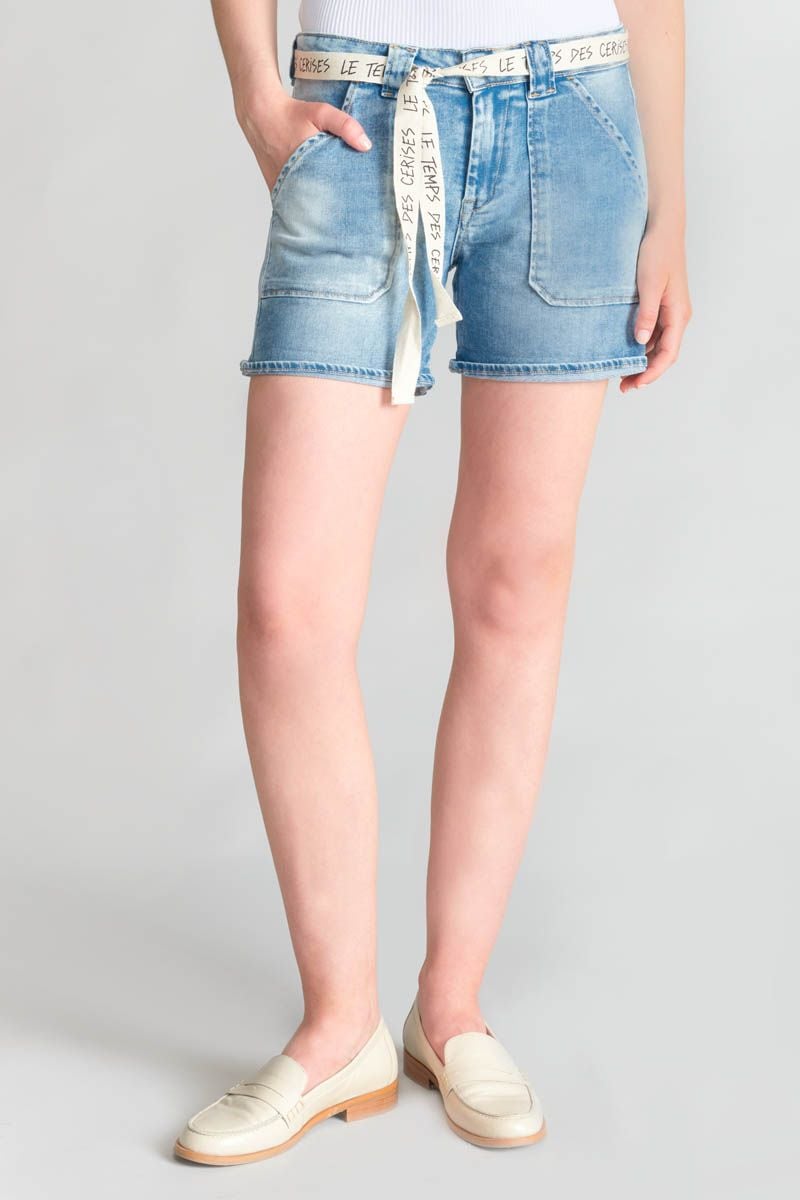 le temps des cerises Short Bloom en jeans bleu clair