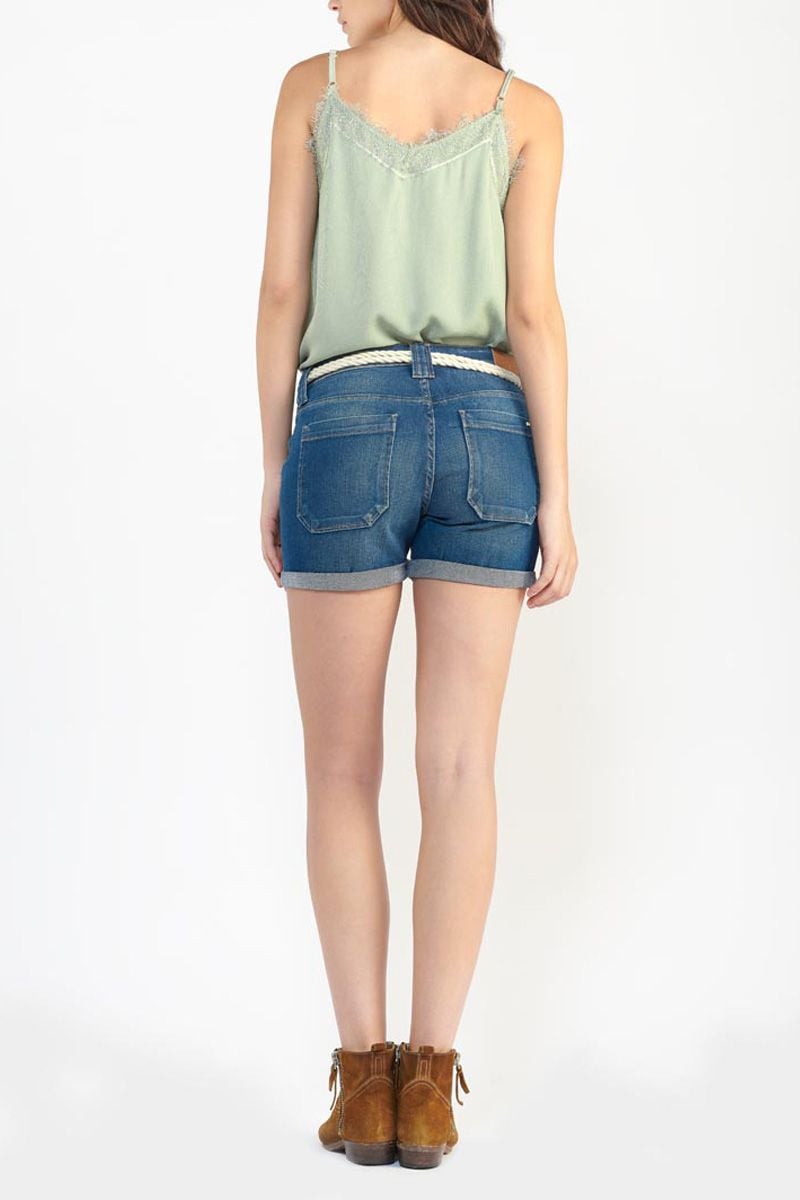Le Temps Des Cerises Short Bloom En Jeans Bleu Délavé