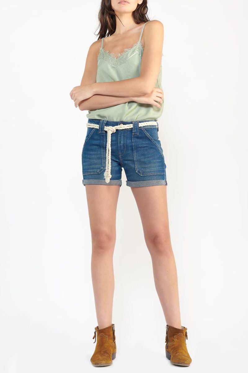 le temps des cerises Short Bloom en jeans bleu délavé