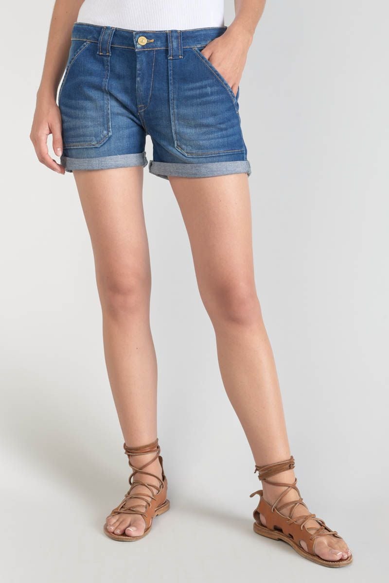 le temps des cerises Short Bloom en jeans bleu foncé