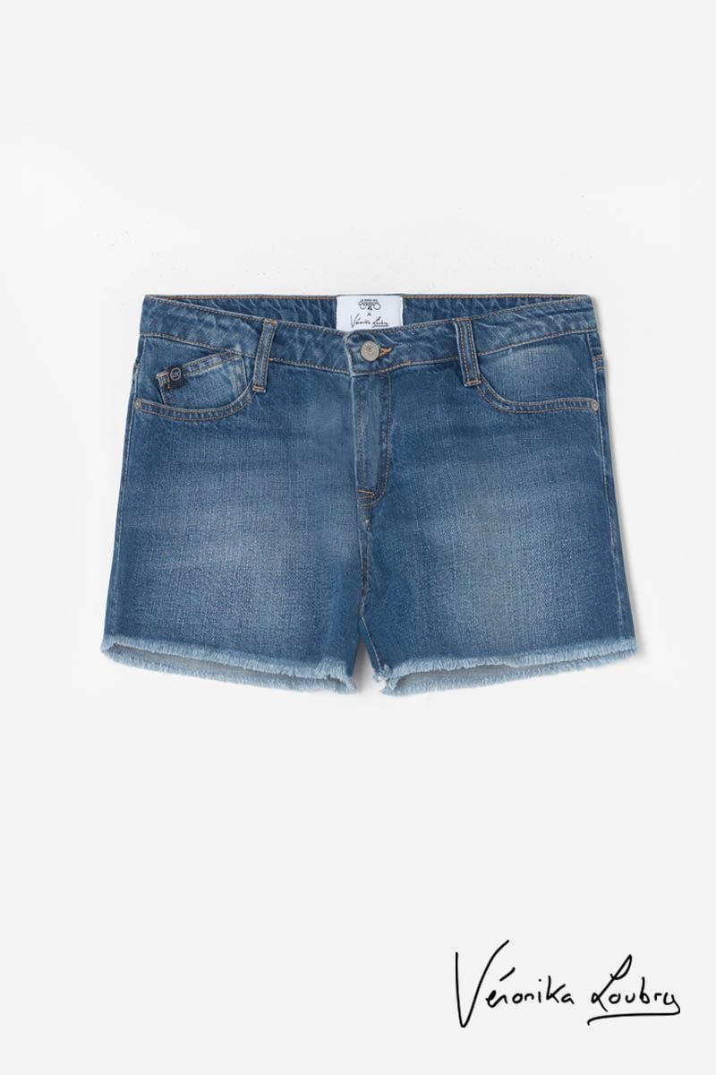 Le Temps Des Cerises Short Court Véronika En Jeans Bleu By Véronika Loubry