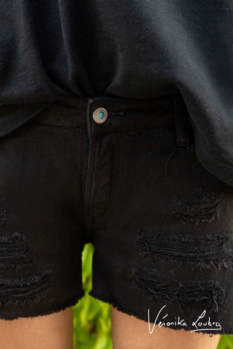 Le Temps Des Cerises Short Court Véronika En Jeans Noir Destroy By Véronika Loubry