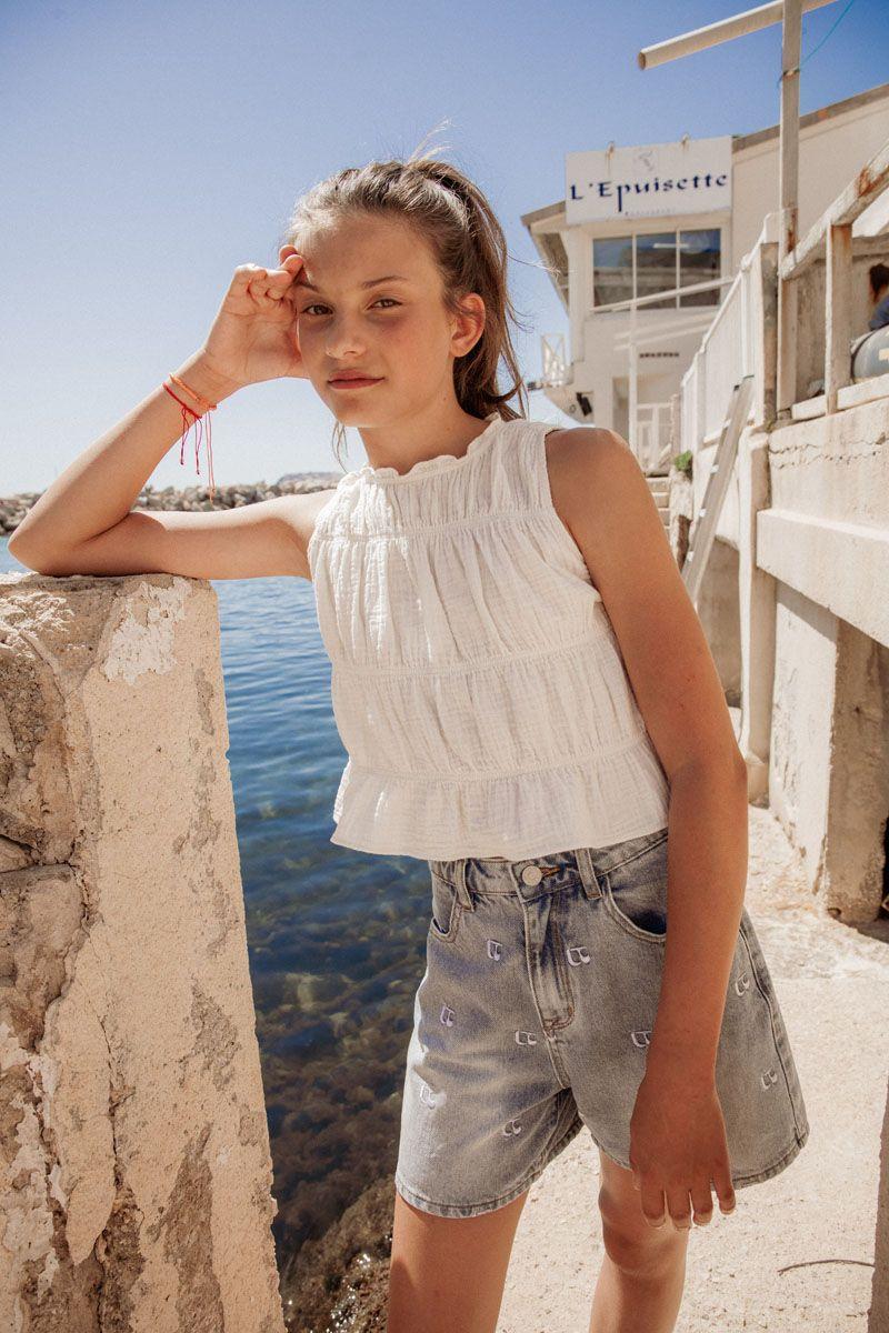 le temps des cerises Short Dionygi en jeans bleu délavé