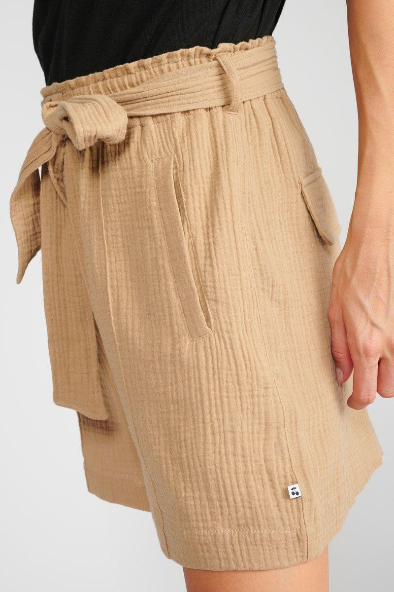Le Temps Des Cerises Short Houx Beige Sable En Gaze De Coton