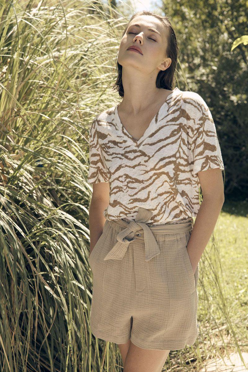 le temps des cerises Short Houx beige sable en gaze de coton