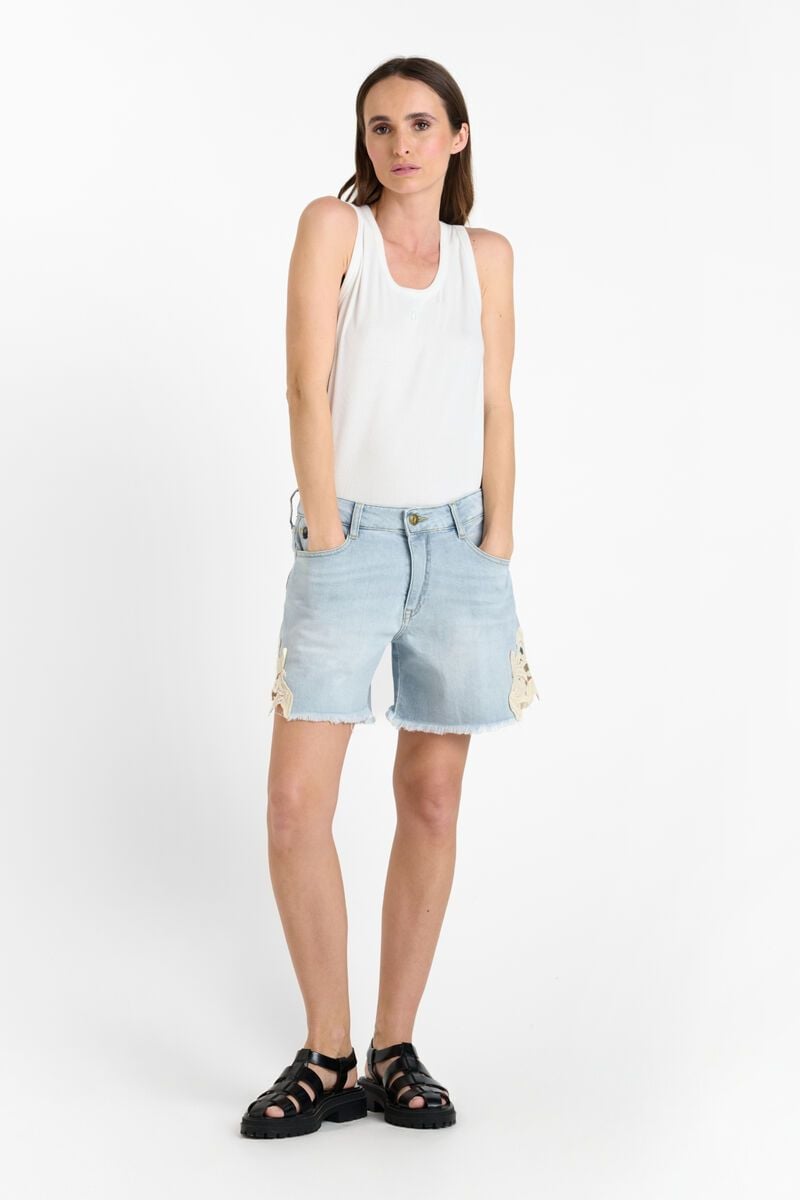 le temps des cerises Short Lace en jeans bleu délavé