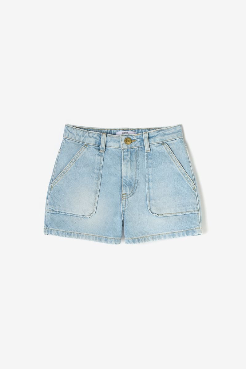 le temps des cerises Short Loua taille haute en jeans bleu