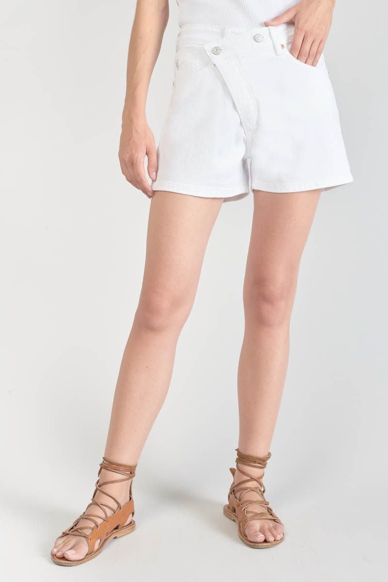 Le Temps Des Cerises Short Mosta En Jeans Blanc à Fermeture Asymétrique