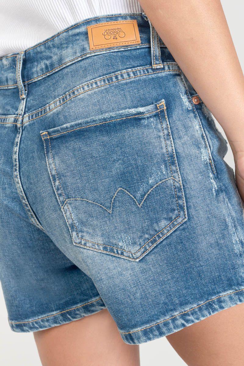Le Temps Des Cerises Short Mosta En Jeans Bleu à Fermeture Asymétrique