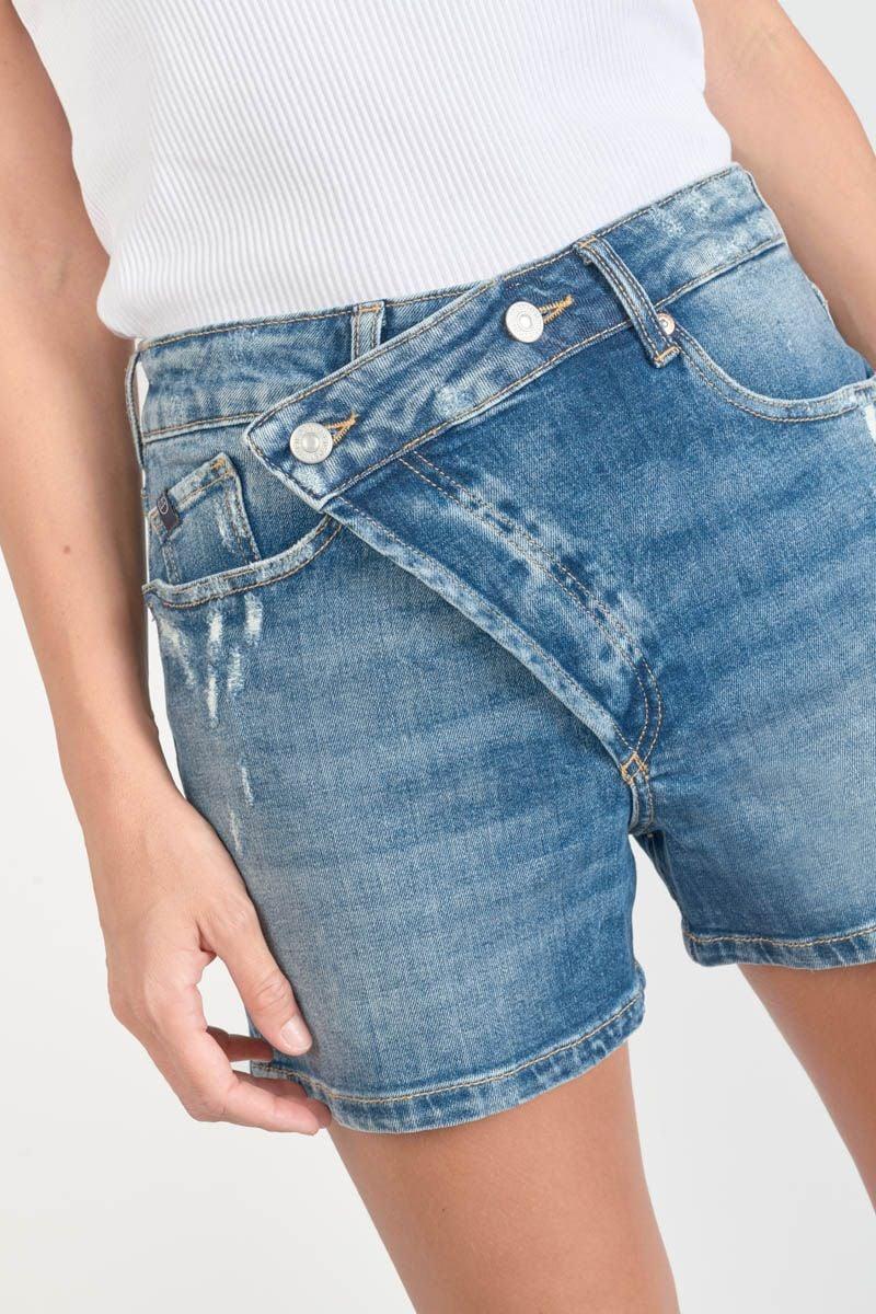 le temps des cerises Short Mosta en jeans bleu à fermeture asymétrique
