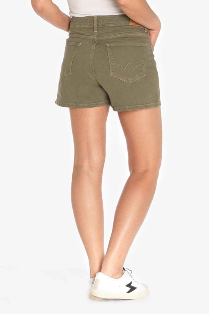 Le Temps Des Cerises Short Mosta En Jeans Kaki Clair à Fermeture Asymétrique