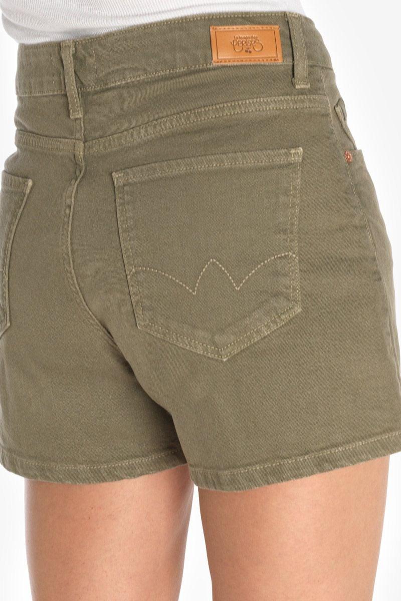Le Temps Des Cerises Short Mosta En Jeans Kaki Clair à Fermeture Asymétrique