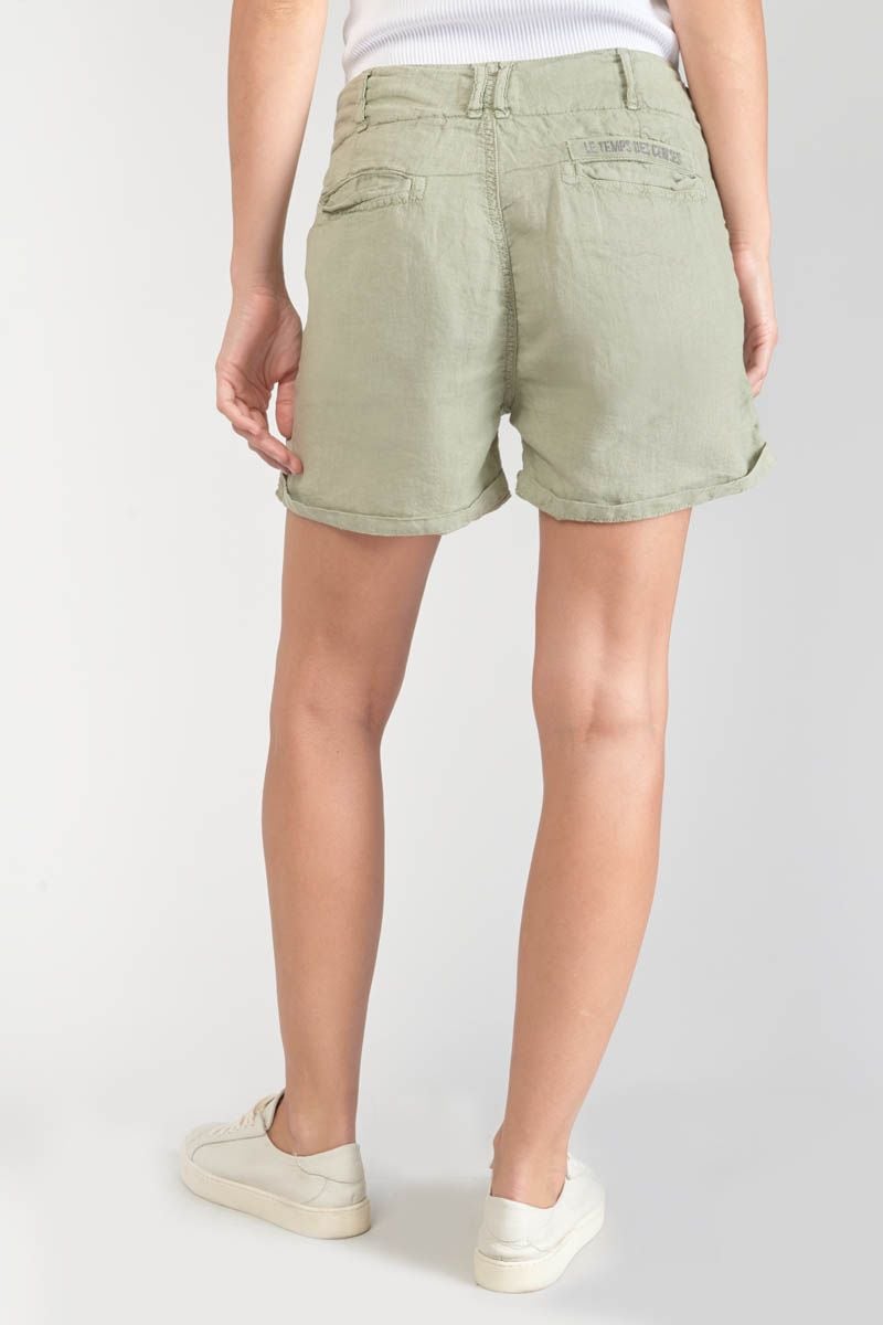 Le Temps Des Cerises Short Pagode En Lin Kaki Clair