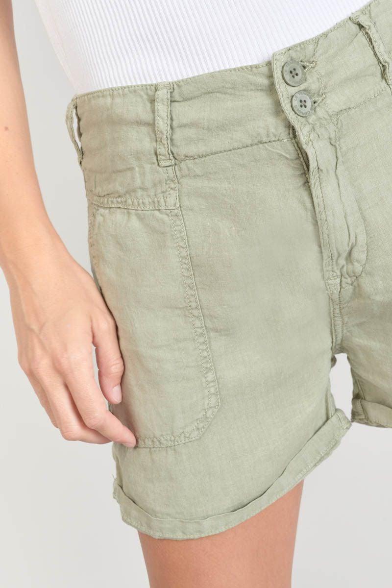 Le Temps Des Cerises Short Pagode En Lin Kaki Clair