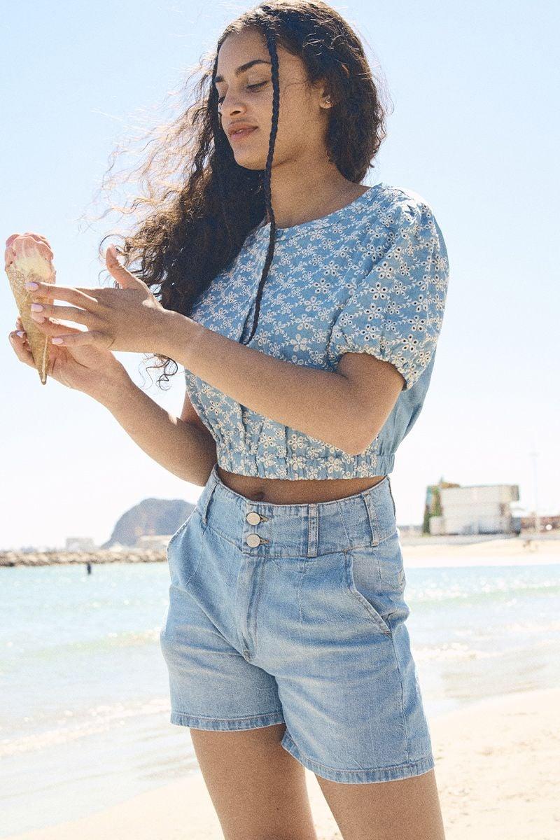 le temps des cerises Short Pelham en jeans bleu clair