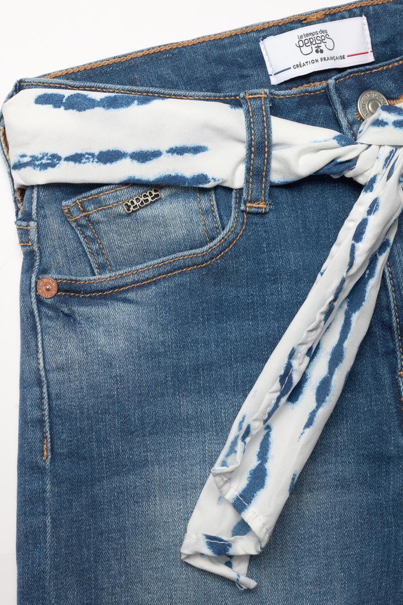 Le Temps Des Cerises Short Taille Haute Tika En Jeans Bleu Délavé