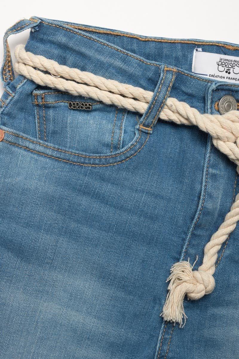 Le Temps Des Cerises Short Tiki Taille Haute Bleu Délavé
