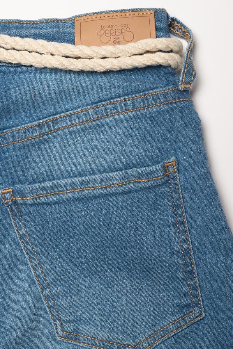 Le Temps Des Cerises Short Tiki Taille Haute Bleu Délavé