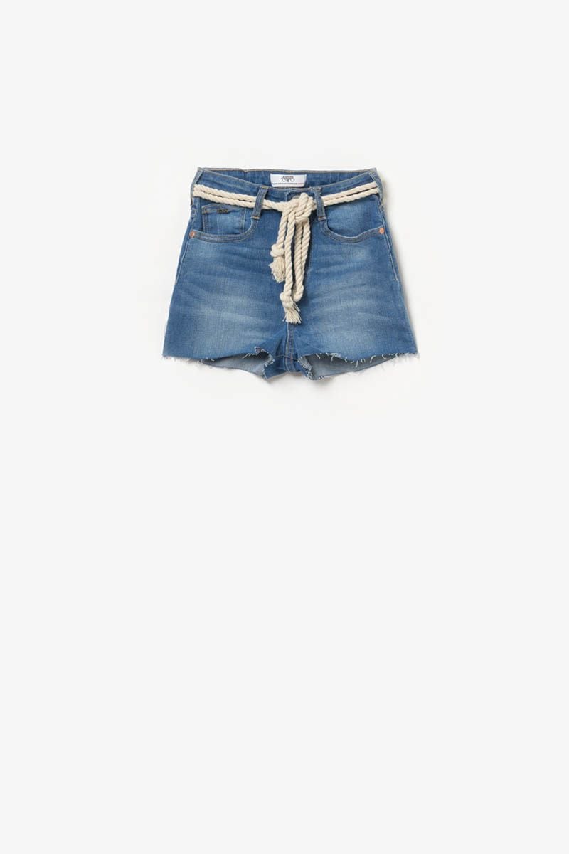 le temps des cerises Short Tiki taille haute bleu délavé