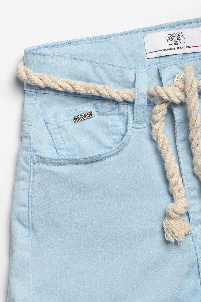 Le Temps Des Cerises Short Tiko Taille Haute Bleu Ciel