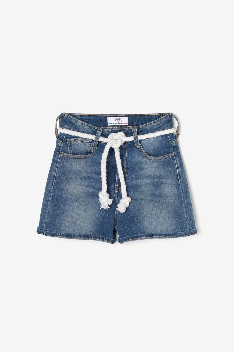 le temps des cerises Short Tiko taille haute en jeans bleu délavé