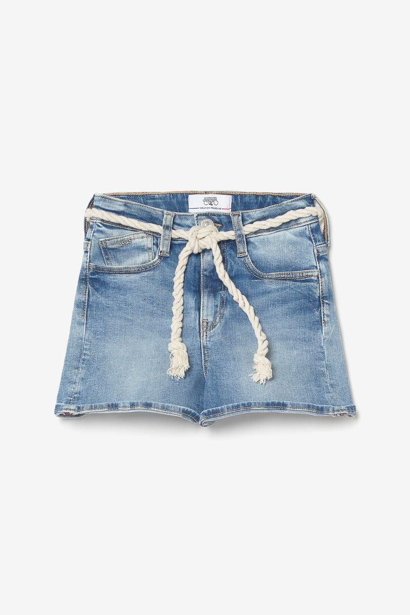 le temps des cerises Short Tiko taille haute en jeans bleu