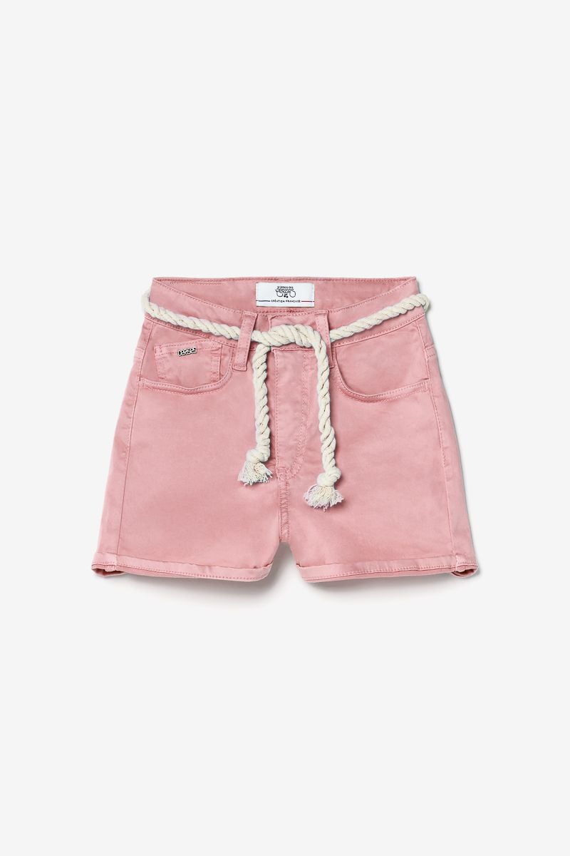 le temps des cerises Short Tiko taille haute rose poudré