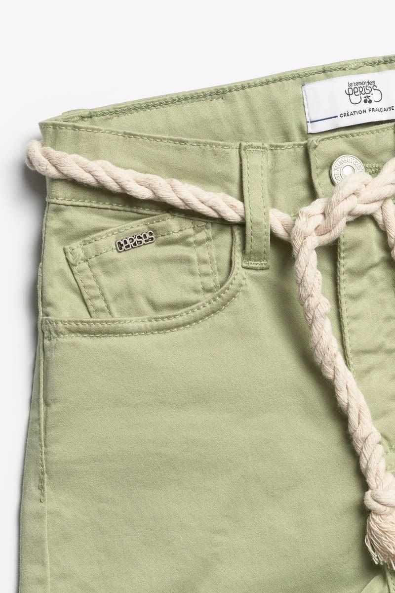 Le Temps Des Cerises Short Tiko Taille Haute Vert Amande