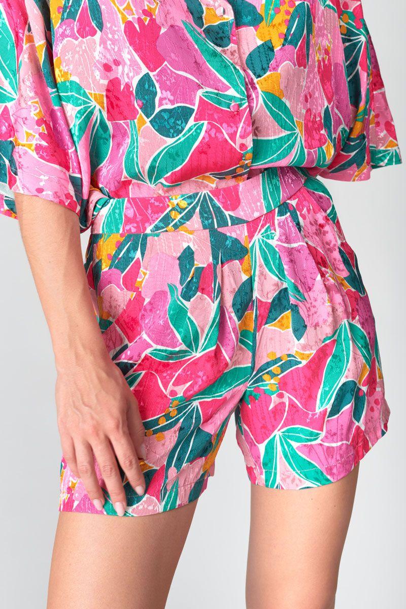 Le Temps Des Cerises Short Trille Fuchsia à Motif Fantaisie