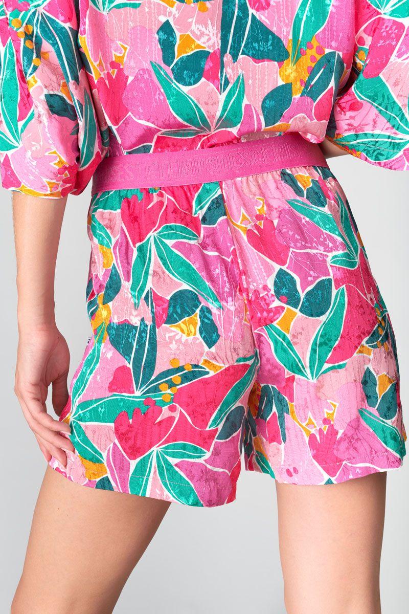 Le Temps Des Cerises Short Trille Fuchsia à Motif Fantaisie