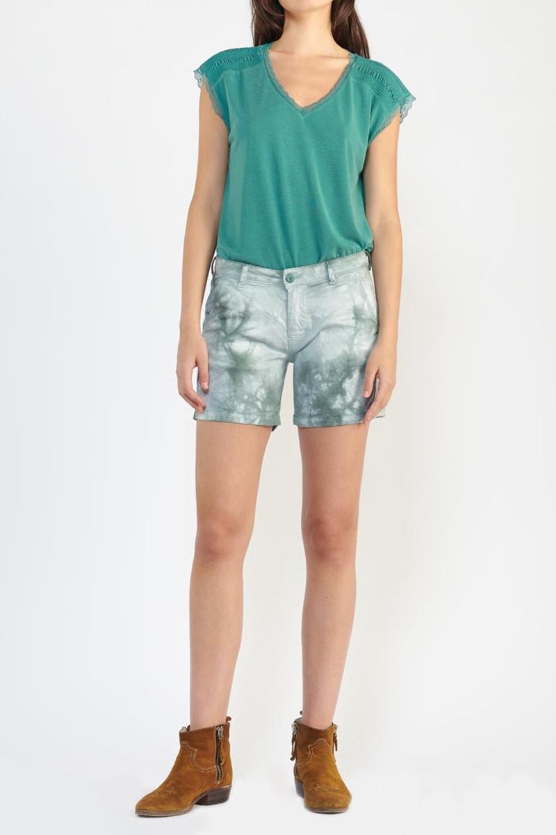 le temps des cerises Short Veli4 tie and dye bleu vert