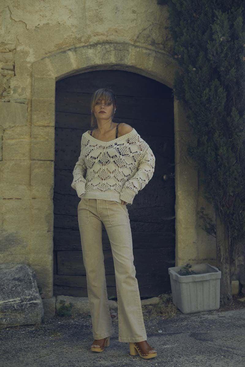 le temps des cerises Sormiou flare jeans beige sable