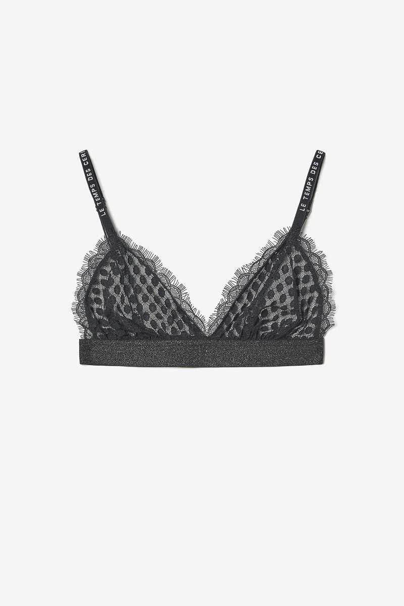 Le Temps Des Cerises Soutien-gorge Triangle Sage à Dentelle Noire