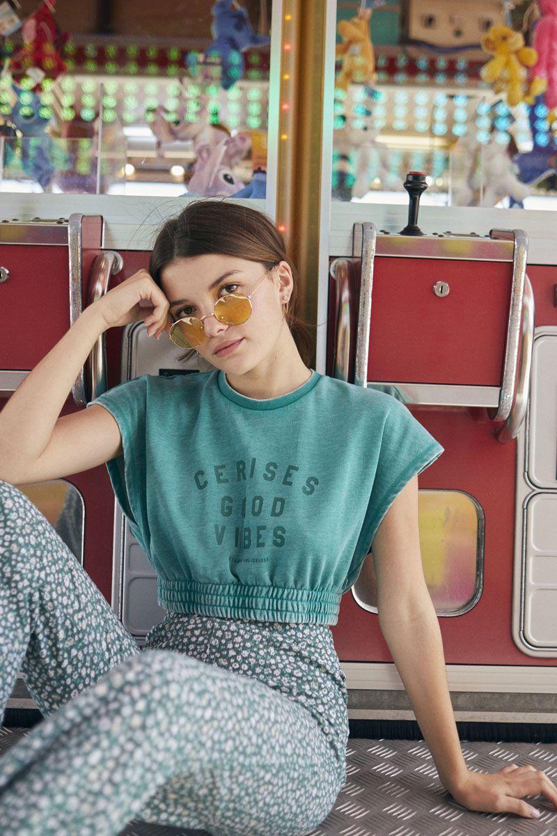 le temps des cerises Sweat court Naellegi vert menthe